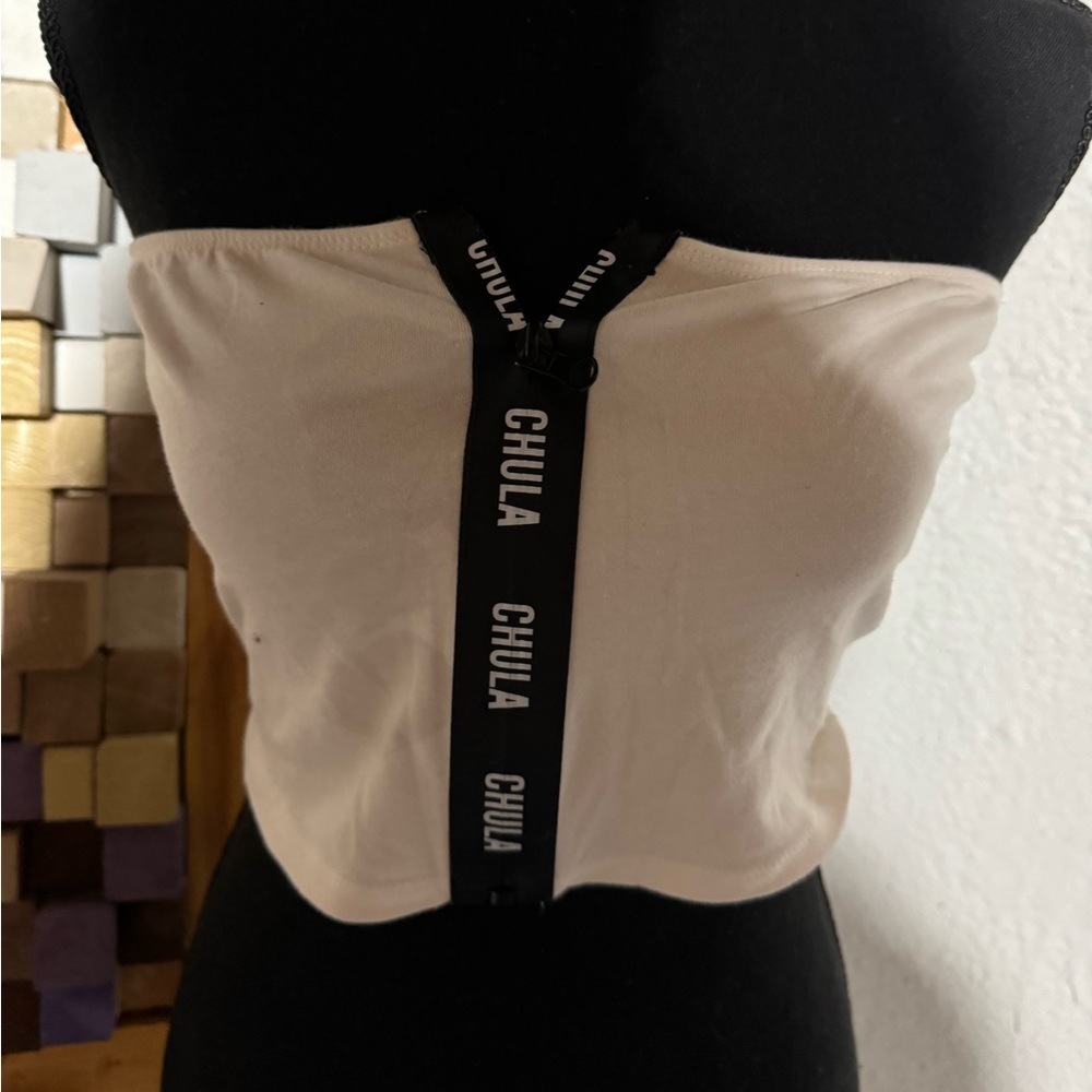 WOMENS WHITE ZIP-UP TUBE TOP